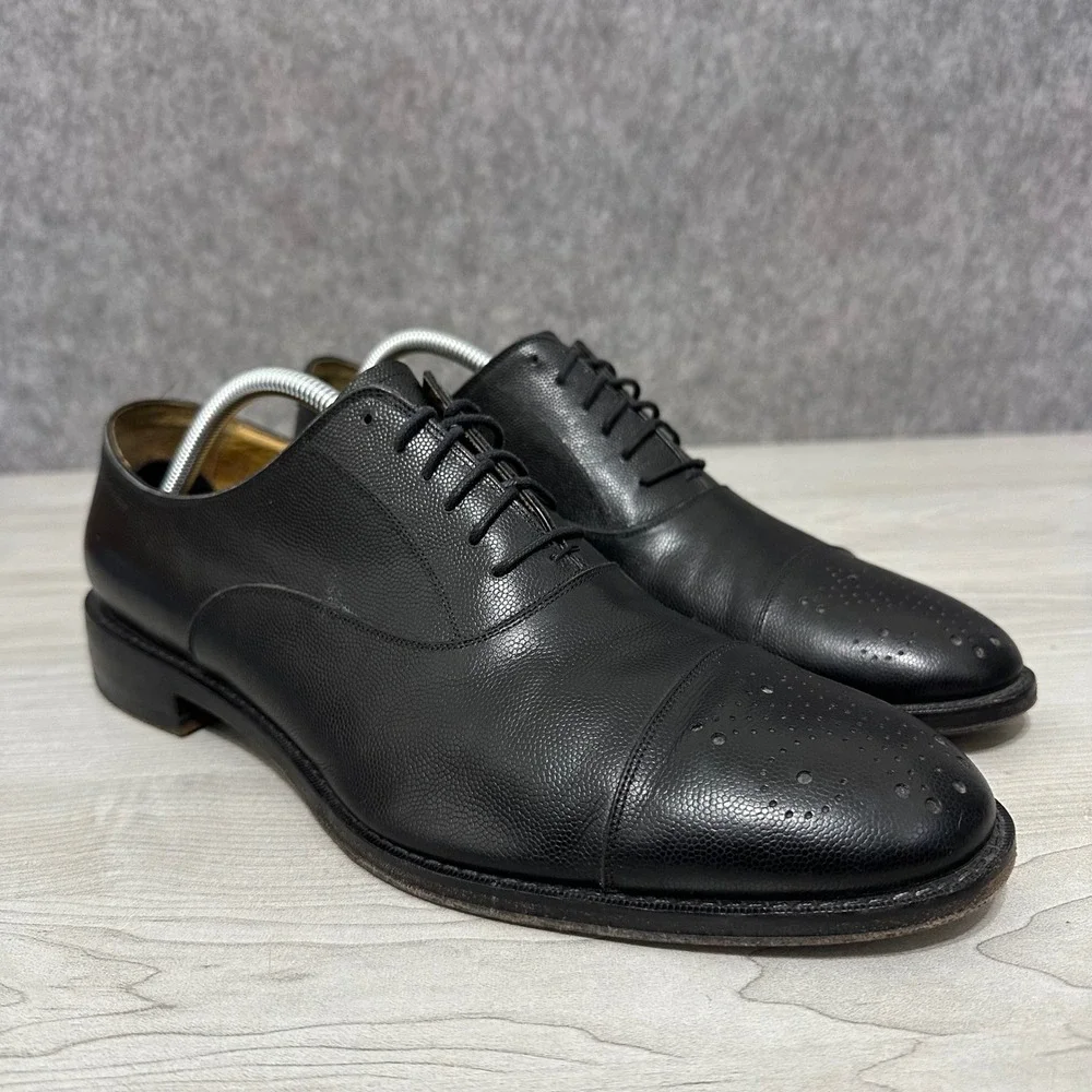 Johnston & Murphy Oxford Dress Shoes Mens 11 Black Pebbled Leather‎ Medallion